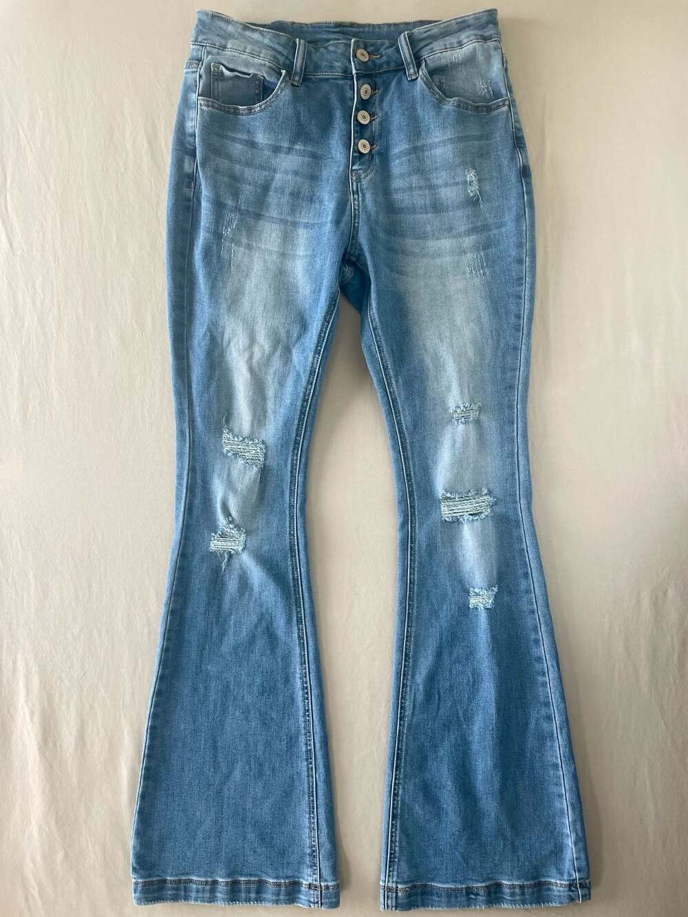 Distressed Women's Size M Button Fly Flare Jeans
